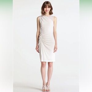 Halston Heritage Ruched Crepe yoke Sheath Ivory Ruched Dress size 2